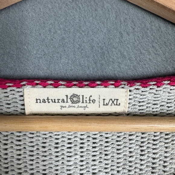 Natural Life Smiley Face Oversized Knit Sweater Gray Pink L/XL Retro Striped - Picture 3 of 7